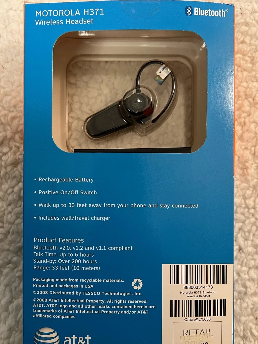 Motorola H371 Universal Wireless Bluetooth Headset in Black
